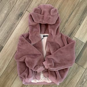 Zaful plushy bear ear hoodie jacket XL